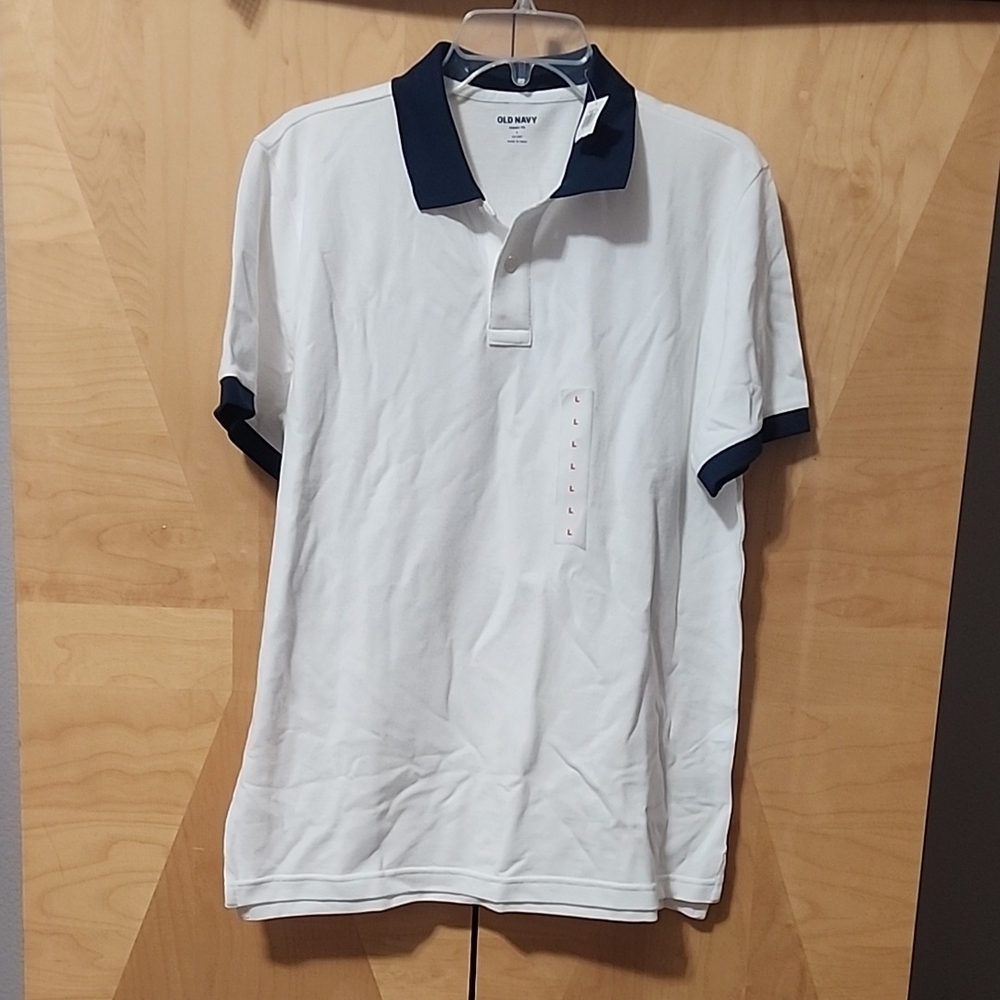 Men's Old Navy polo shirt NWT white with navy collar size large